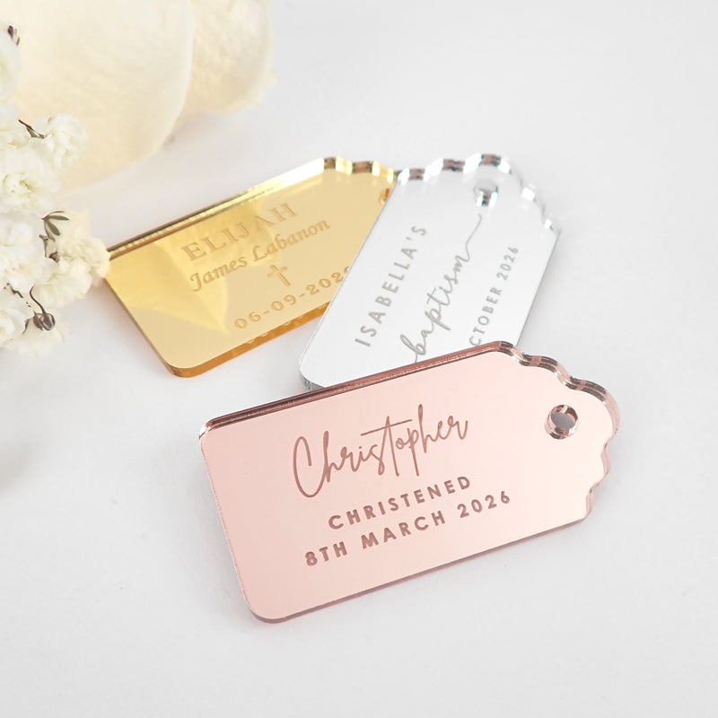 Personalised Engraved Rectangle Acrylic Christening Gift Tag Favours