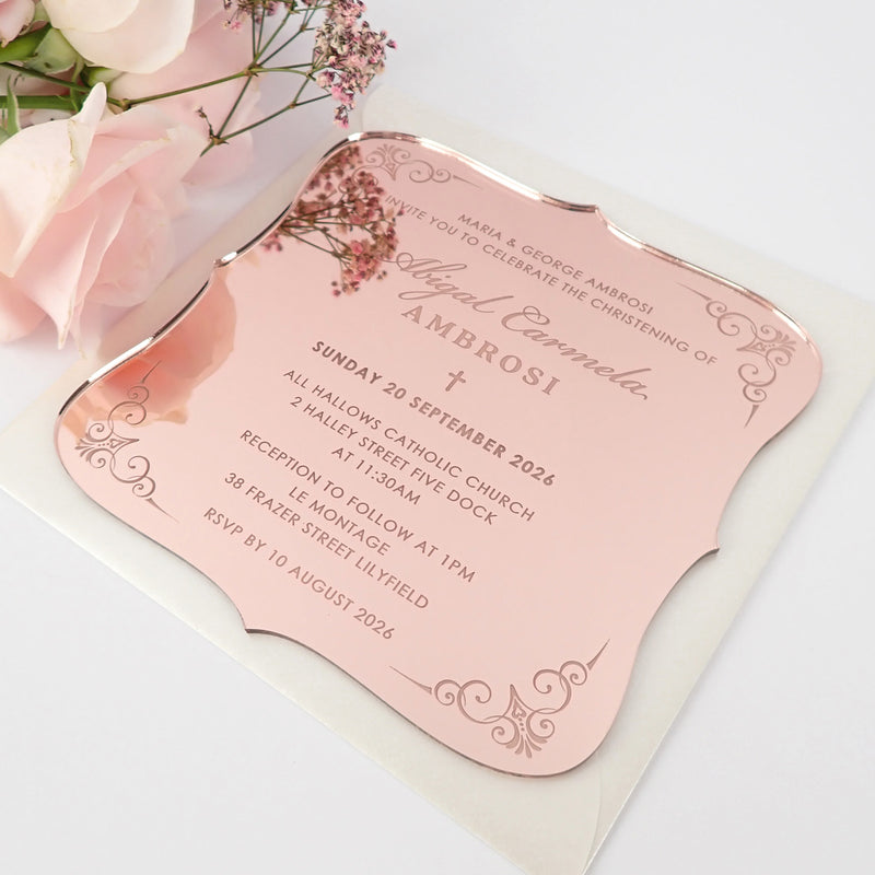 Personalised Engraved Royal Style Acrylic Christening Invitations