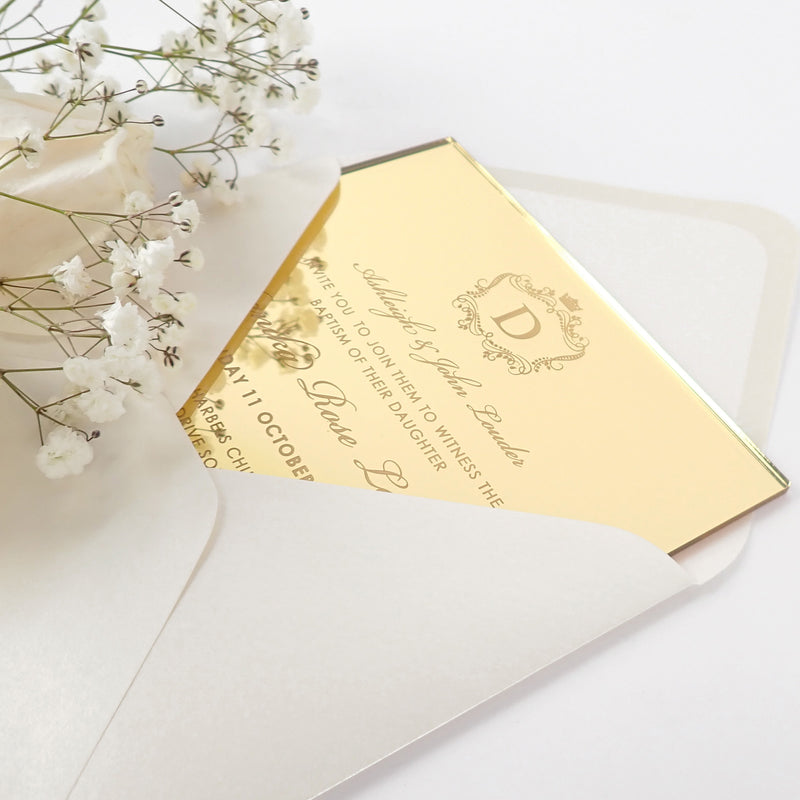 Customised Engraved Square Acrylic Baptism Invitations Gold