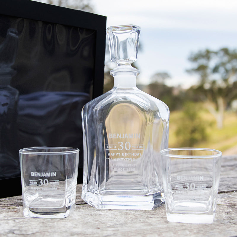Customised Engraved Name Birthday 30th Decanter and Scotch Glasses Set