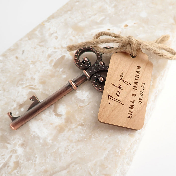 Rustic Key ring Bottle Option With laser cut and engraved wooden gift tags