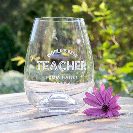 Personalised Engraved Name Teacher Stemless Wine Glass