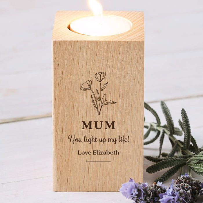 Engraved Wooden Tealight Holder Unique Mother's Day Gift