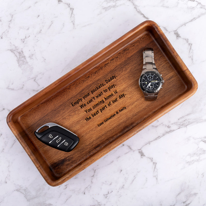 Personalised wooden trinket tray for Father’s Day with custom engraved design