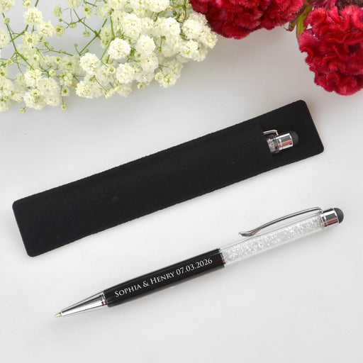 Engraved Crystal Black Pen with Velvet Pouch