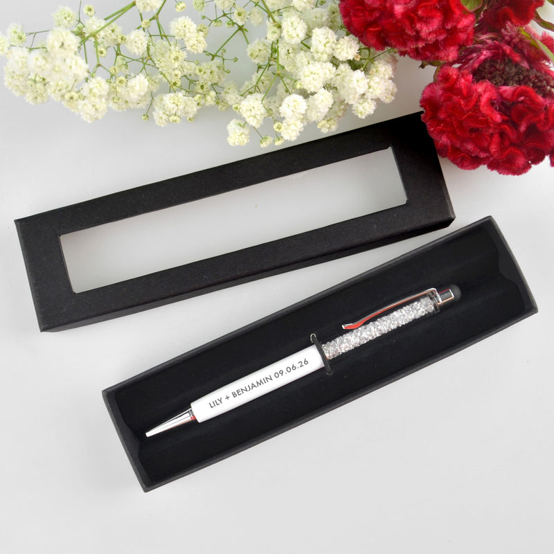Engraved Crystal White Pen with Velvet Pouch
