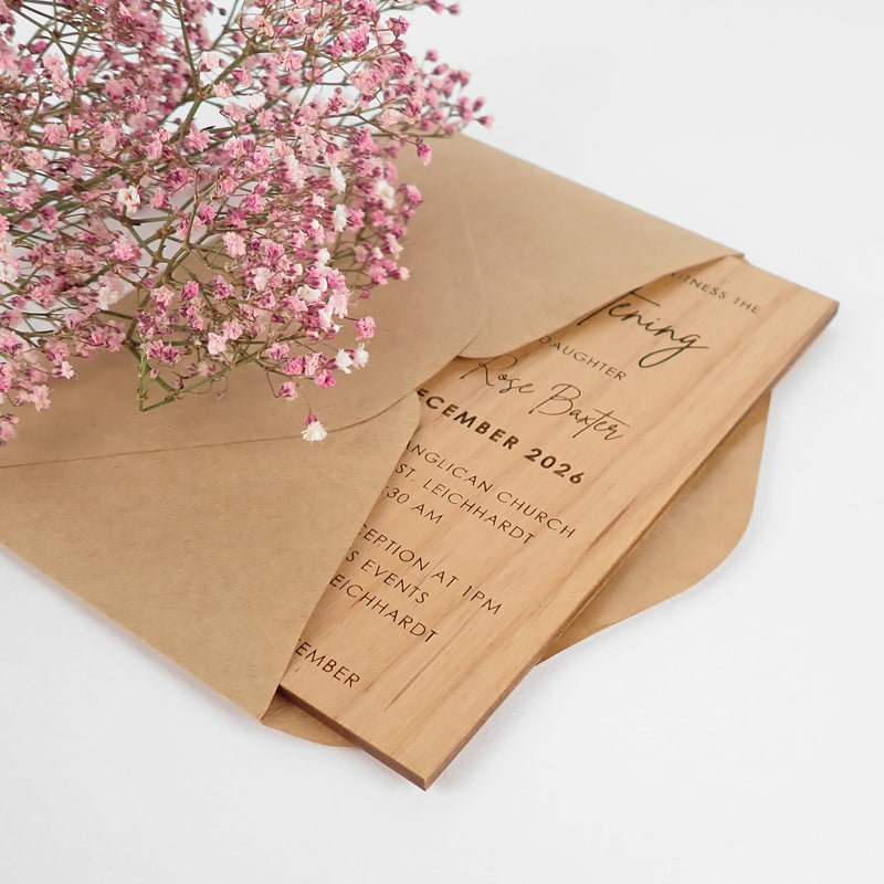 Custom Artwork Engraved Wooden 11B Baptism Invitations