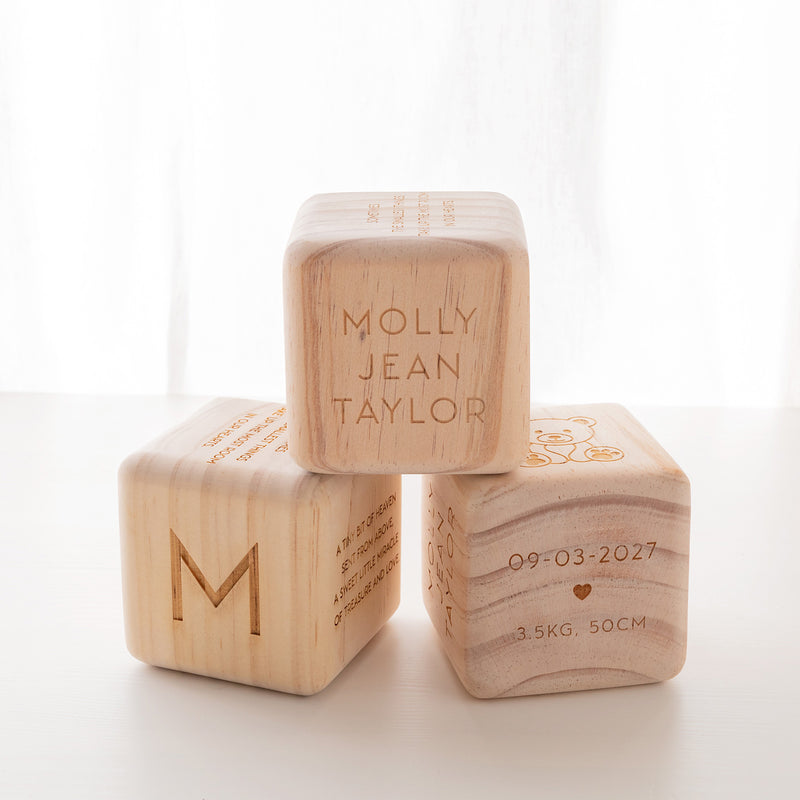 Personalised Engraved Baby Milestone Wooden Nursery Block
