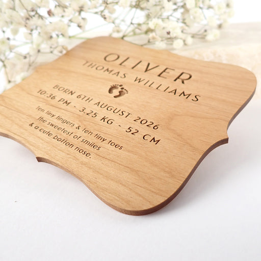 Customised Engraved Baby Name Royal Style Wooden Birth Announcement Plaque