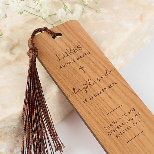 Personalised Engraved Wooden Laser-Cut Christening, Baptism and Naming Days Bookmark Gift