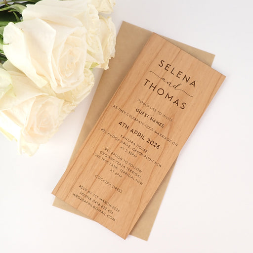 Engraved Personalised DL Wooden Wedding Invitations