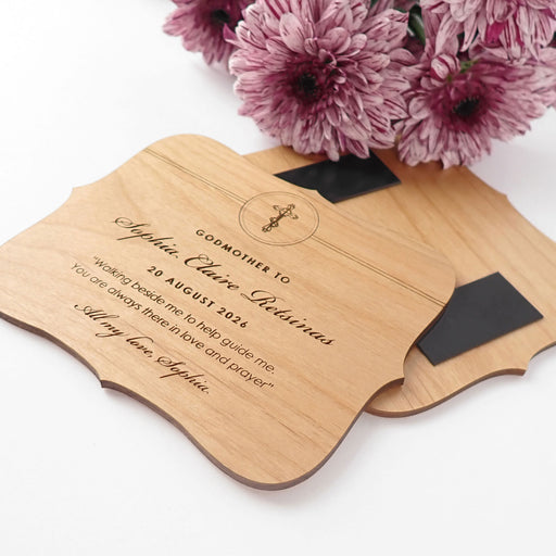 Customised Engraved Wooden Godmother Magnetic Plaque Present