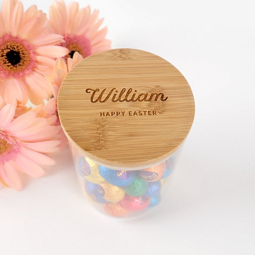 Personalised Engraved Child's Name Wooden Lid Easter Egg Jar