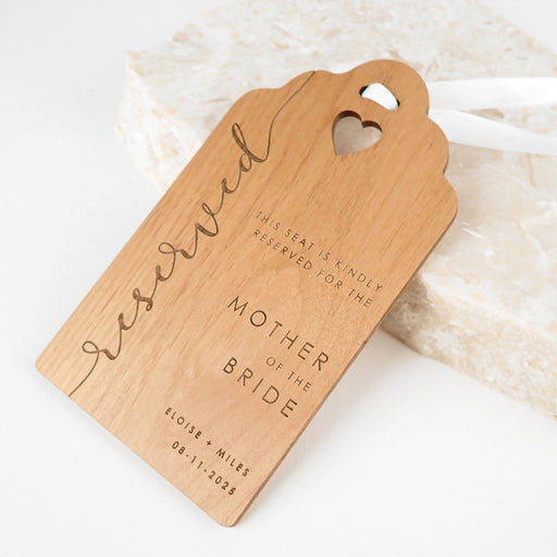 Personalised engraved wooden reserve sign for the bridal party