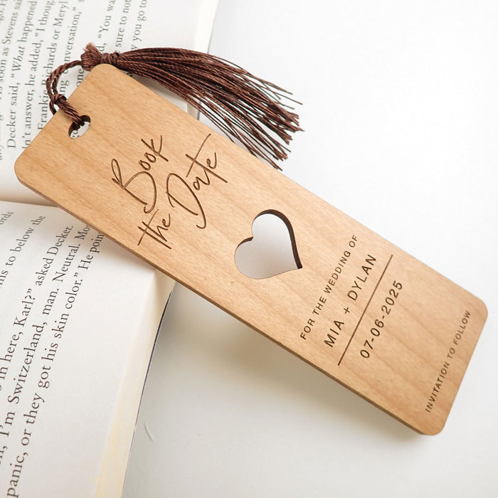 Personalised Laser cut and engraved wedding wooden save the date bookmarks