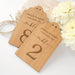 Personalised wooden engraved wedding reception table numbers for wine bottles