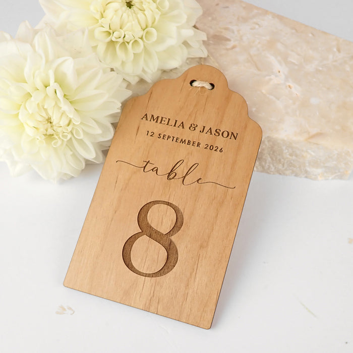 Customised Engraved Wedding wooden engraved wedding reception table numbers for wine bottles