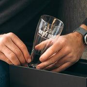 Custom engraved beer glass with slim base design