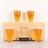 Personalised wooden beer gift set with engraved glasses and custom box for Father's Day