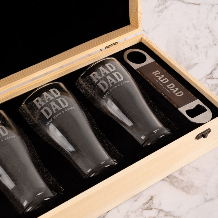 Premium wooden box with personalised beer glasses – thoughtful gift for him