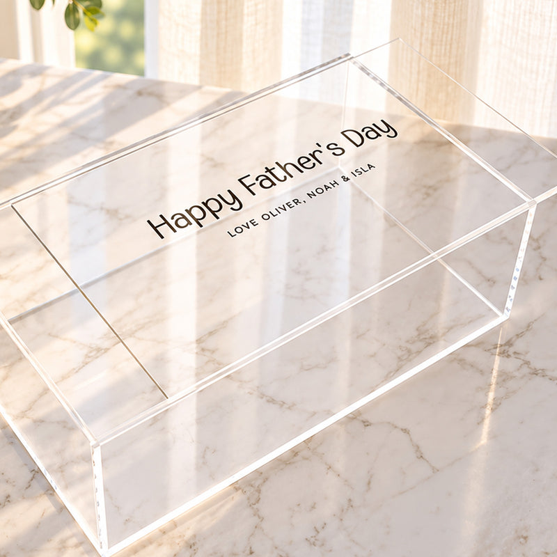 Clear acrylic Father’s Day gift box personalised for Dad