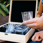 Custom Artwork Engraved Father's Day Wooden Gift Boxed Decanter, Scotch Glasses and Whiskey Stone Set