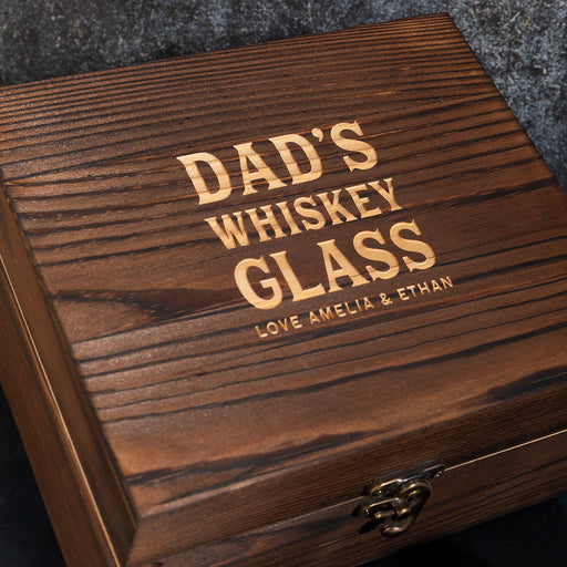 Personalised Engraved Name Monogrammed Father's Day Rustic Wooden Gift Boxed Scotch Glass Set