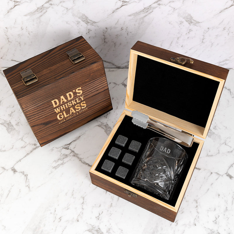 Custom whiskey gift set with stones and tongs for Dad or Grandad