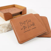 Custom Designed Engraved Father's Day "Best Dad Ever" Leather Set of 6 Coaster Gift