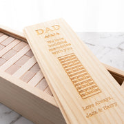 Engraved Father’s Day tumbling towers gift with 48 natural wood pieces