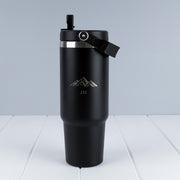 White personalised flip straw tumbler with double-wall vacuum insulation and custom laser engraving.