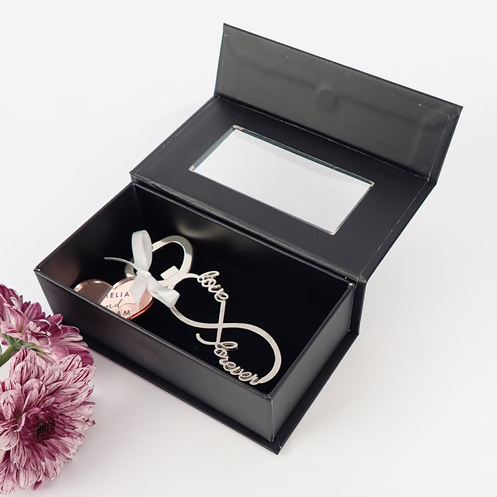 Custom Artwork Engraved Heart Rose Gold Gift Tag With Infinity Wedding Bottle Opener Favours