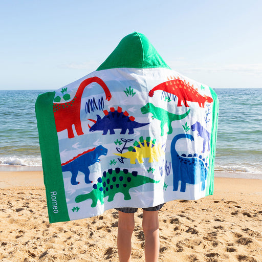 Embroidered Kids Hooded Beach Towel Dinosaur