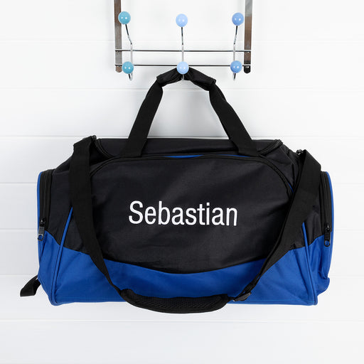 Customised Embroidered Name Kids Blue and Black Sports Duffle Bag