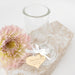 Wedding favour jars with french tip lid and attached engraved custom designed acrylic heat shaped gift tag