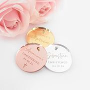 French tipped Glass Round Lolly Jars with Personalised Engraved Gold, Silver & Rose Gold Acrylic Gift Tag- for Naming Days, Baptism, Christenings and Baby Showers