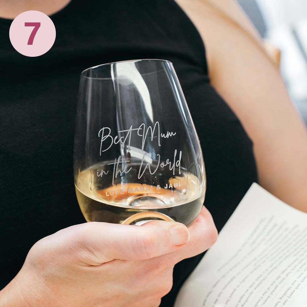 Engraved Stemless Wine Glass