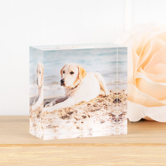 Personalised mini acrylic photo block 50x50mm in premium sliding gift box
