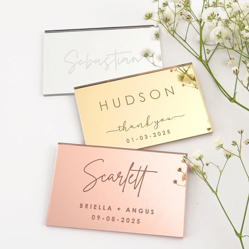 Engraved Rectangle Mirror Acrylic Wedding Place Cards