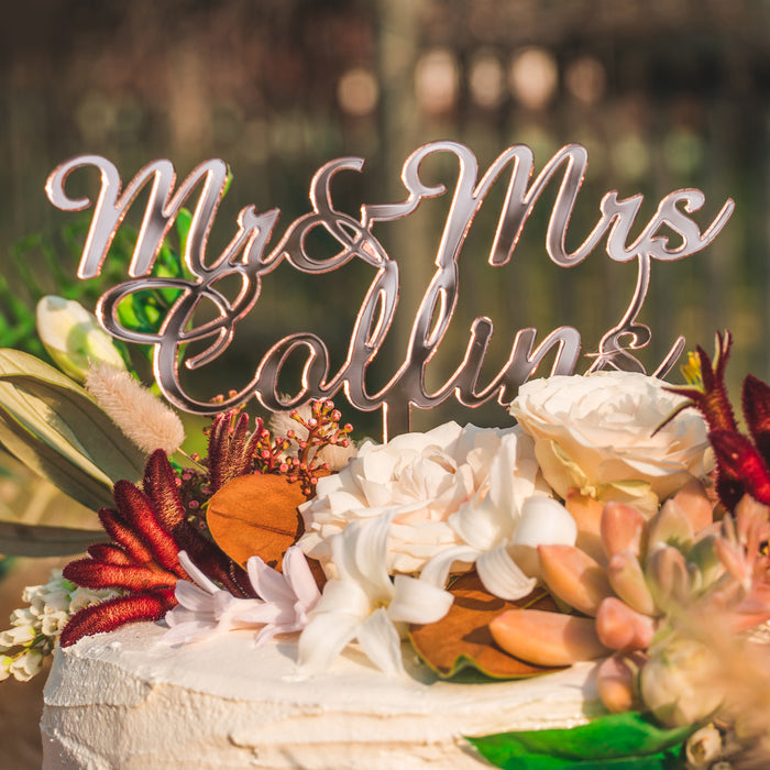 Laser Cut Mirror Rose Gold Acrylic Wedding Cake Topper