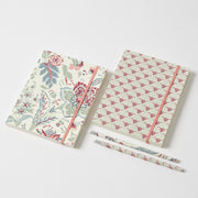 Set of 2 notebooks and pencils gift set in kraft box with patterned covers