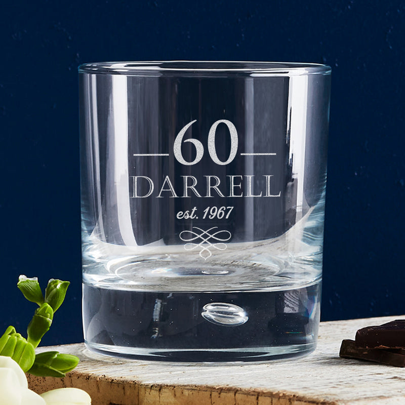 Engraved 305ml Round Whiskey Glass 60th Birthday Gift