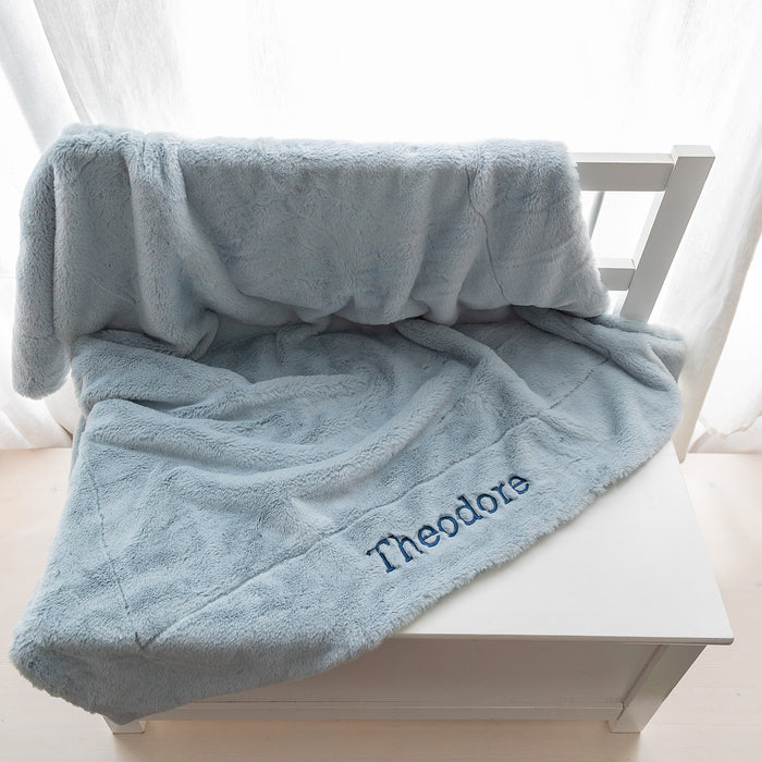 Custom Artwork Embroidered Child's Name Baby Blue Blanket