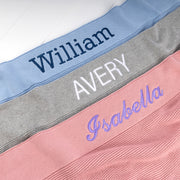 Personalised blue baby blanket with embroidered first name