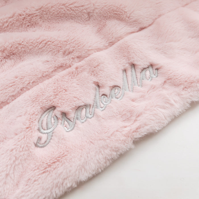 Personalised Faux Fur Baby Blanket Pale Pink Free Delivery
