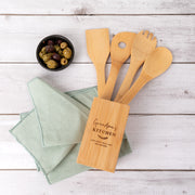 Bamboo utensil gift set with personalised laser engraving, ideal for home cooks and kitchen lovers