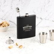 Corporate hip flask gift set with custom engraving and satin lined box