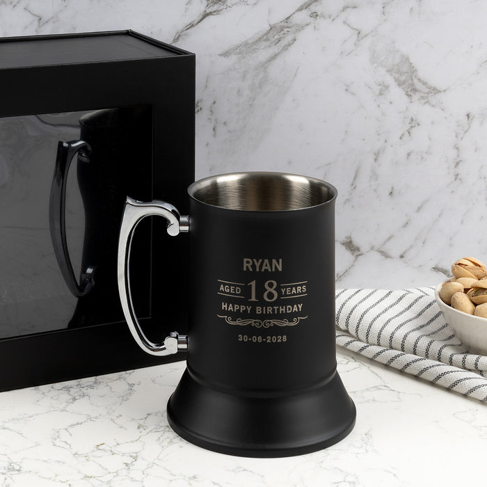 Custom laser engraved beer stein birthday gift for him in stainless steel