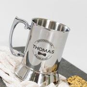 Silver stainless steel beer mug with black engraving for wedding party gifts