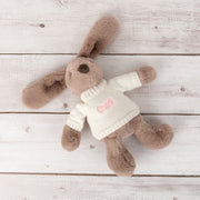 27cm plush bunny with personalised knitted jumper, great for nursery decor or snuggly companion